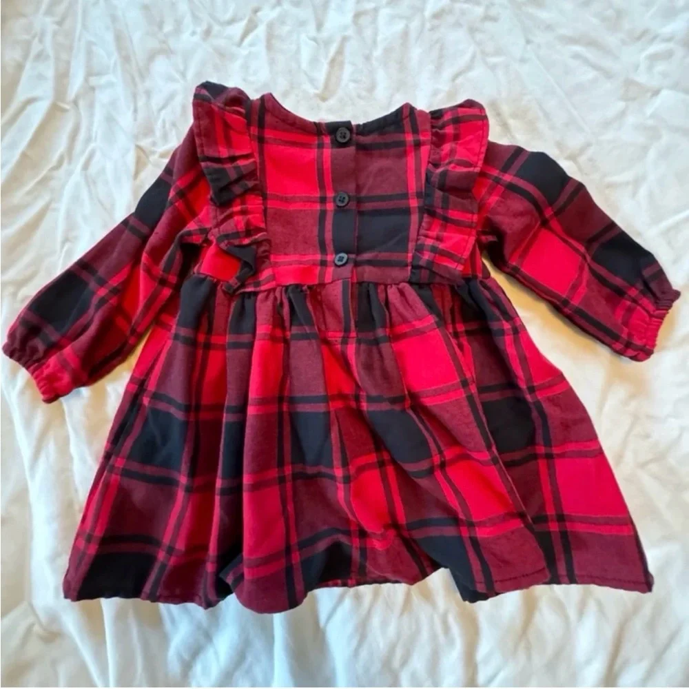 The Children’s Place red Buffalo Check Flannel Dress 3-6 months EUC